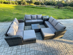 Fimous 11 Seater Rattan Outdoor Furniture Set Patio Garden Sofa Set With Square Coffee Table 3 Seater Sofa 2 Big Footstool - thumbnail 2