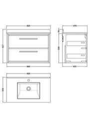 Hudson Reed Lille Wall Hung Two Drawer Contemporary Vanity Unit With Marble Top & Basin In Bleached Oak, 820 X 470mm - thumbnail 3