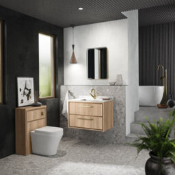 Hudson Reed Lille Wall Hung Two Drawer Contemporary Vanity Unit With Marble Top & Basin In Bleached Oak, 820 X 470mm - thumbnail 2