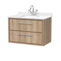 Hudson Reed Lille Wall Hung Two Drawer Contemporary Vanity Unit With Marble Top & Basin In Bleached Oak, 820 X 470mm