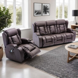 More4Homes Caesar Manual Recliner Bonded Leather 1+3 Seater Sofa Set (Brown) - thumbnail 1