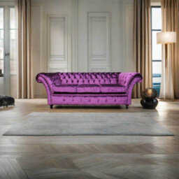 Chesterfield 3 Seater Sofa Settee Boutique Crush Purple Velvet Fabric In Balmoral Style - thumbnail 3
