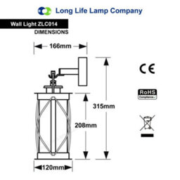 Long Life Lamps Company Outdoor Wall Lantern Black Stainless Steel Vintage Garden Lamp Ip44 Zlc014 - thumbnail 2