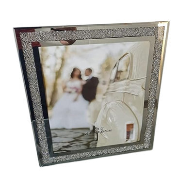 DEENZ Crushed Crystal Photo Frame Jewel Mirror Silver Diamante Picture Frame 10X12 Inch