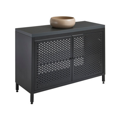 Homestylestore 1200mm Black Metal Floorstanding Bathroom Vanity Unit Black Grey Countertop And Round Sand Basin - image 1