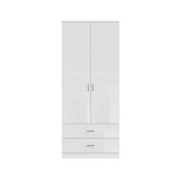 Fwstyle Chilton 2 Door Wardrobe With 2 Drawers White Gloss Scratch Resistant (H) 180 (W) 80 (D) 50Cm - thumbnail 6