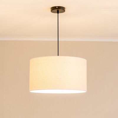 Valuelights Eva Natural Linen Fabric With White Trim Large Drum Light Shade And Bulb (D)45Cm - image 1