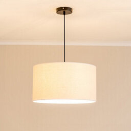 Valuelights Eva Natural Linen Fabric With White Trim Large Drum Light Shade And Bulb (D)45Cm - thumbnail 1