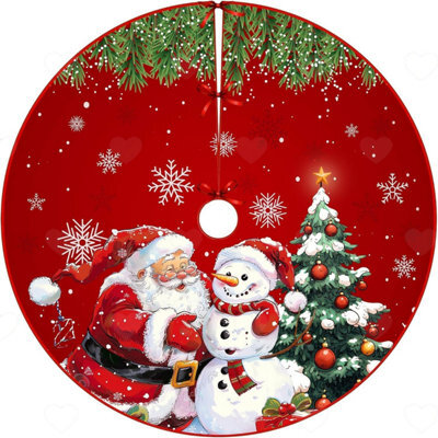 Amorly Red Plush Christmas Tree Skirt, Snowman Snowflake Patterned Tree Base Mat, Ornament For Indoor Christmas Holiday Party Decorations - image 1