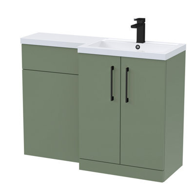 Balterley Right-Hand Bathroom Vanity And Wc Unit Combination With Basin - 1100mm - Satin Green With Black Handles - image 1