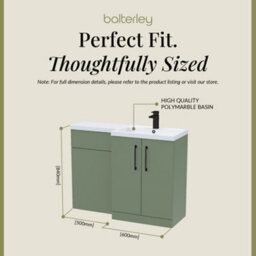 Balterley Right-Hand Bathroom Vanity And Wc Unit Combination With Basin - 1100mm - Satin Green With Black Handles - thumbnail 5