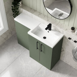 Balterley Right-Hand Bathroom Vanity And Wc Unit Combination With Basin - 1100mm - Satin Green With Black Handles - thumbnail 3