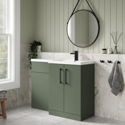 Balterley Right-Hand Bathroom Vanity And Wc Unit Combination With Basin - 1100mm - Satin Green With Black Handles - thumbnail 4