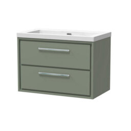 Balterley Longnor Modern Bathroom 2 Soft Close Drawer Wall Hung Vanity Unit Fireclay Basin, Fern Green, 800mm - thumbnail 1