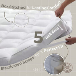 MHG Living Duck Feather & Down Mattress Topper - 100% Cotton Cover, Up To 5 Inch Extra Thick, Soft & Supportive - thumbnail 6