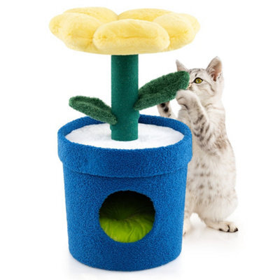 Cute Cat Tree For Indoor Cats Kitten Tower W/flower Padded Perch-Yellow - image 1