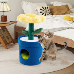 Cute Cat Tree For Indoor Cats Kitten Tower W/flower Padded Perch-Yellow - thumbnail 4