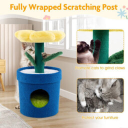 Cute Cat Tree For Indoor Cats Kitten Tower W/flower Padded Perch-Yellow - thumbnail 6