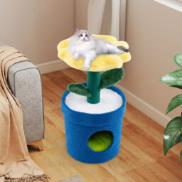 Cute Cat Tree For Indoor Cats Kitten Tower W/flower Padded Perch-Yellow - thumbnail 3