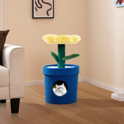 Cute Cat Tree For Indoor Cats Kitten Tower W/flower Padded Perch-Yellow - thumbnail 5