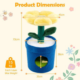 Cute Cat Tree For Indoor Cats Kitten Tower W/flower Padded Perch-Yellow - thumbnail 2
