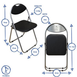 Harbour Housewares 4X Padded Folding Chairs - Black - Metal Frame Easy Store Portable Folding Seats - thumbnail 3