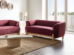 Beliani Sofa 2 Seater Alnor Chenille Burgundy - thumbnail 2