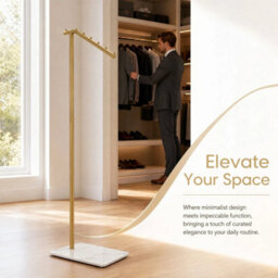 Gold 7 Hook Freestanding Metal Coat Rack Hanger Stand - thumbnail 3
