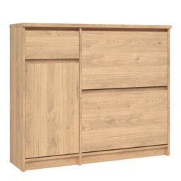 Furniture To Go Naia Shoe Cabinet With 2 Flip Down Doors 1 Door And 1 Drawer In Jackson Hickory Oak (W) 108.9 X  (H) 92.9 X (D) 31.5Cm