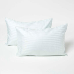 Homescapes Blue Cotton Stripe Kids Pillowcases 40 X 60 Cm 330 Thread Count, 2 Pack