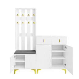 Btm Wardrobe Set With Shoe Bench And Cushion, Wardrobe Front With Hooks, Shoe Cabinet With Drawers And Doors - thumbnail 4