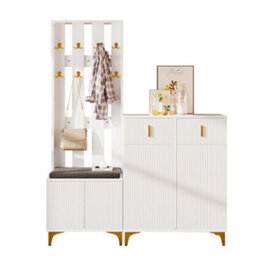 Btm Wardrobe Set With Shoe Bench And Cushion, Wardrobe Front With Hooks, Shoe Cabinet With Drawers And Doors - thumbnail 1