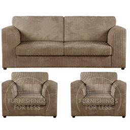 Furnishings For Less UK Luxor Jumbo Cord 3 + 1 + 1 Fabric 3 Piece Sofa Suite - Fullback Coffee - thumbnail 1