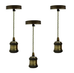 Ledsone 3 Pack Vintage E27 Pendant Light Fitting Antique Brass Metal Lamp Holder With Twisted Cable - thumbnail 1