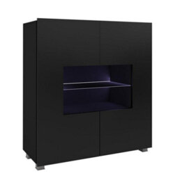Arte Calabrini Display Cabinet: Stylish Black Gloss & Black Matt - W1000mm X H1050mm X D350mm
