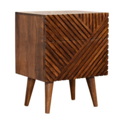Wyld Haus Orvieto Mango Wood 2-Drawer Bedside Table With Hand-Carved Line Design - thumbnail 4