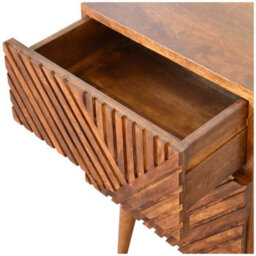 Wyld Haus Orvieto Mango Wood 2-Drawer Bedside Table With Hand-Carved Line Design - thumbnail 7