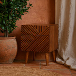 Wyld Haus Orvieto Mango Wood 2-Drawer Bedside Table With Hand-Carved Line Design - thumbnail 1