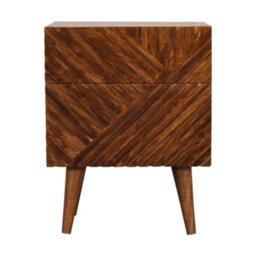 Wyld Haus Orvieto Mango Wood 2-Drawer Bedside Table With Hand-Carved Line Design - thumbnail 2