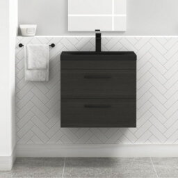 Royal Bathrooms Turin 600mm Wall Hung Vanity Unit 2 Drawer Hale Black With Black Basin & Handles - thumbnail 1