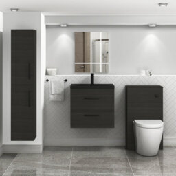 Royal Bathrooms Turin 600mm Wall Hung Vanity Unit 2 Drawer Hale Black With Black Basin & Handles - thumbnail 5