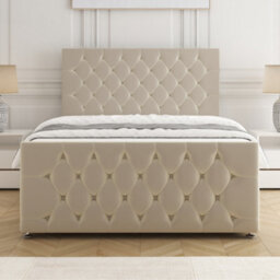 Bsspoke Maya Divan Bed Set Cream Plush Velvet 24Inch Headboard & 20Inch Footboard 2 Drawers Same Side & Mattress In All Sizes - thumbnail 2