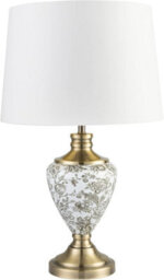 Lighting Supermarket Hepburn Large Ceramic Table Lamp White Gold Shade Gold Printed Finish 58Cm