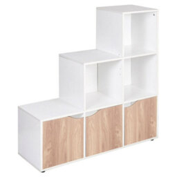 Urbnliving Height 90.5Cm 6 Cube Step Storage White Bookcase And Oak Doors For Home Office Organizer Display Shelf Unit - thumbnail 1
