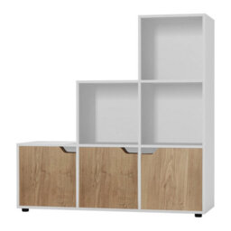 Urbnliving Height 90.5Cm 6 Cube Step Storage White Bookcase And Oak Doors For Home Office Organizer Display Shelf Unit - thumbnail 4
