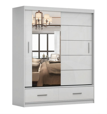 Arte White Gloss Sliding Wardrobe With Mirror 150Cm - Bright, Organised Living - image 1