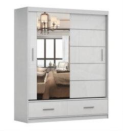 Arte White Gloss Sliding Wardrobe With Mirror 150Cm - Bright, Organised Living - thumbnail 1