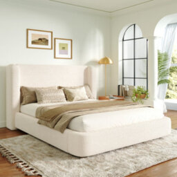 Modernluxe 6Ft Super King Bed, Ottoman Bed, (180 X 200 Cm), With Extra Thick Wingback Headboard, Bouclé, Cream White - thumbnail 2