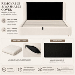 Modernluxe 6Ft Super King Bed, Ottoman Bed, (180 X 200 Cm), With Extra Thick Wingback Headboard, Bouclé, Cream White - thumbnail 8