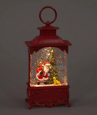 Snowtime Santa And Dog Christmas Water Lantern Light Up Snow Globe Decoration - 24Cm - image 1